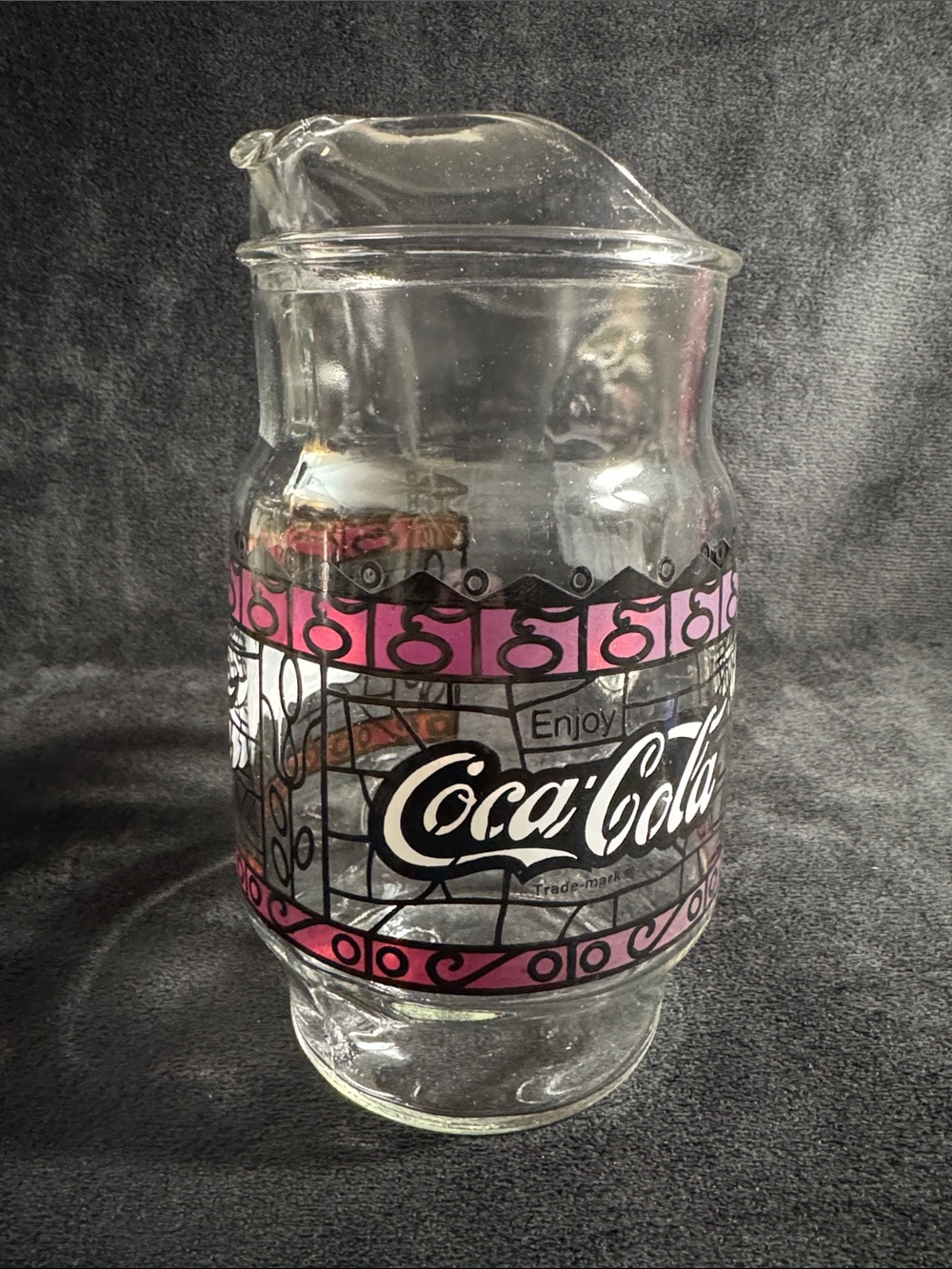 Vintage 1970s Coca Cola Tiffany-style Stained Clear Glass Pitcher - Picture 4 of 11